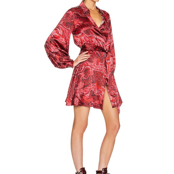 Ganni silk satin Samba red wrap mini dress size XS - Picture 3 of 10